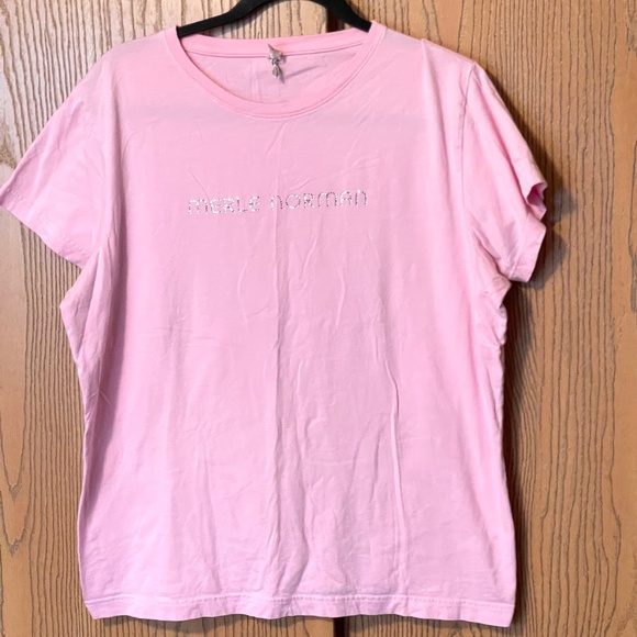 Live And Tell Tops - MERLE NORMAN WOMEN’S PINK SHORT SLEEVE T-SHIRT RHINESTONE LOGO SIZE XL?